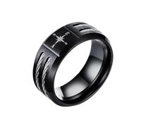 OAKKY Cross Matte Ring for Men Stainless Steel Vintage Street Double Twist Wire Band Black Compass Size N 1/2