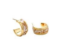 OAKKY Dainty Gold Hoop Earrings with Abalone Shell for Women | Stainless Steel Earrings, Small Vintage Huggie Hoops, Everyday Elegant Dangle, Minimalist Gold Tone Jewellery
