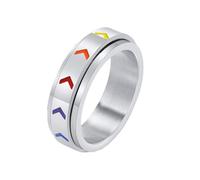 OAKKY Follow Your Path Rainbow Arrow Ring Stainless Steel Band Bold Unisex Statement Silver Size W