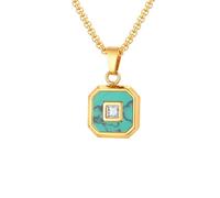 OAKKY Geometric Octagon Necklace Unisex | Stainless Steel, Art-Deco Princess Cut CZ Stone Inlay Pendant, Trendy Everyday Accessory