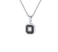 OAKKY Geometric Octagon Necklace Unisex | Stainless Steel, Art-Deco Princess Cut CZ Stone Inlay Pendant, Trendy Everyday Accessory