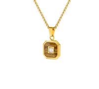 OAKKY Geometric Octagon Necklace Unisex | Stainless Steel, Art-Deco Princess Cut CZ Stone Inlay Pendant, Trendy Everyday Accessory