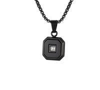 OAKKY Geometric Octagon Necklace Unisex | Stainless Steel, Art-Deco Princess Cut CZ Stone Inlay Pendant, Trendy Everyday Accessory