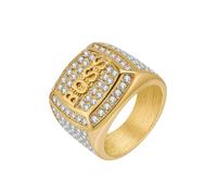 OAKKY Iced Out BOSS Signet Square Ring for Men Gold Size S