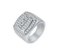 OAKKY Iced Out BOSS Signet Square Ring for Men Silver Size Z+1