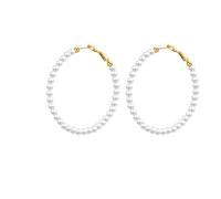 OAKKY Imitation Pearl Earrings for Women Stainless Steel Hinge Closure Elegant Outfit Texture Dating Accessory 50MM