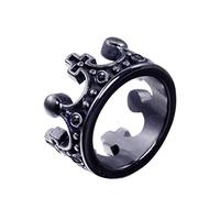 OAKKY Men Retro Domineering Imperial King Crown Knight Ring Stainless Steel Cross and Crown Biker Punk Band, Black with Black Gemstone Size Y