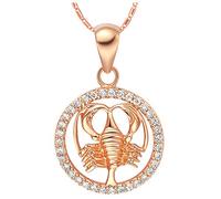 OAKKY Men’s Stainless Steel Hip Hop Twelve Constellation Zodiac Round Diamond Inlay Dog Tag Pendant Necklace Rose Gold Cancer with Chain