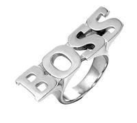 OAKKY Men Stainless Steel Creative Personalized Punk Alphabet Biker Ring with English Letters BOSS Hip Hop Silver Plated Size V