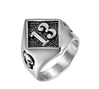 OAKKY Men Stainless Steel Vintage Evil Skull Lucky Number 13 Ring Rock Hip Hop Motorcycle Gothic Biker Narrow Silver Size Z+3