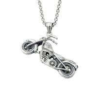 OAKKY Mens Skull Cruiser Motorcycle Necklace | Stainless Steel Biker Pendant with Detailed , Vintage Hip Hop Rider Enthusiasts Soul Chopper