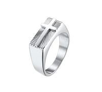 OAKKY Men's Stainless Steel Christian Religious Holy Light Sideways Cross Signet Ring Statement Band