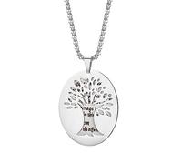 OAKKY Men's Stainless Steel Classic Cut Out Family Serenity Prayer Tree of Life Amulet Necklace Oval Dog Tags Pendant Silver Free Chain