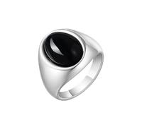 OAKKY Men's Stainless Steel Domineering Classic Punk Oval Gemstone Signet Ring Lightweight Comfort Fit Statement Band Black Size Z+1