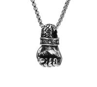 OAKKY Men's Stainless Steel Domineering Punk Cool Clenched Fist Skeleton Hand Boxing Power Fitness Amulet Pendant Necklace Silver with Chain