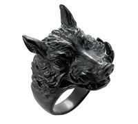 OAKKY Men's Stainless Steel Domineering Strong Sharp Wild Boar Head Lucky Ring Vintage Gothic Punk Rock Band Unique Black Plated Size Z+1