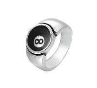 OAKKY Men's Stainless Steel Hip Hop Cool Rock Billiard Black 8 Ball Signet Lucky Gothic Biker Ring Punk Competition Sports Silver Size P 1/2