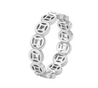 OAKKY Men's Stainless Steel Hip Hop Cut Out Feng Shui Copper Coins Biker Ring Lucky Wealth Treasure Money Wedding Band Silver Size Y