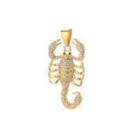 OAKKY Men's Stainless Steel Non-mainstream Hip Hop Cool Full Rhinestone Inlay Animal Scorpion with Cute Black CZ Eye Biker Pendant Necklace Gold No Chain