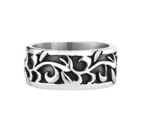 OAKKY Men's Stainless Steel Non-mainstream Vintage Special Flower Pattern Carved Signet Ring Gothic Punk Style Silver Size U