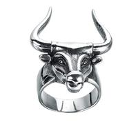 OAKKY Men's Stainless Steel Retro Silver Domineering Lucky Bullfighter Bull Head Ring Animal Charm Halloween Gothic Biker Band Narrow Size Z+1