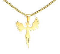 OAKKY Men's Stainless Steel Simple Bird Mysterious Phoenix Totem Firebird Amulet Pendant Cool Hip Hop Mythology Symbol Necklace Gold with Chain