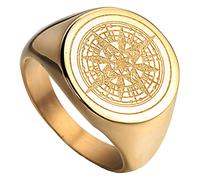 OAKKY Men's Stainless Steel Stars Vintage Gothic Round Nautical Compass Mystic Hip Hop Signet Ring Top Classic Biker Band Gold Size M