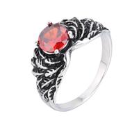 OAKKY Men's Stainless Steel Vintage Classic Feather Wrap Unique Flower Pattern Shaped 4 Dragon Claw Round Cut Crystal Signet Ring Red Size N 1/2