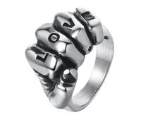 OAKKY Men's Stainless Steel Vintage Domineering Skull Hand Gothic Boxing Fitness Hip Hop Fist Power Biker Ring Letter Love Carved Size P 1/2