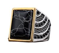 OAKKY Men's Stainless Steel Vintage Hip Hop Square Cut Crystal Micro-Pave Zircon Inlay Black Synthetic Turquoise Gemstone Biker Ring Size Z+5