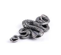 OAKKY Men's Stainless Steel Vintage Personality Cool Python Coiled Animal Snakes Biker Pendant Reptile Amulet Necklace Silver Free Chain