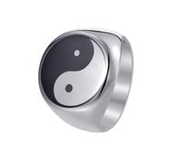 OAKKY Mens Tai Chi Yin Yang Bagua Balance Ring Stainless Steel Taoism Zen Spirit Talisman Personalized Ring Silver Size S