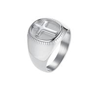 OAKKY Mens Womens Stainless Steel Cross Ring Oval Frame Minimalist Personality Religion Statement Jewellery Silver S