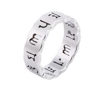 OAKKY Mens Womens Stainless Steel Hollow Ring Vintage Buddhist The Six Syllable Mantra Om Mani Padme Hum Scriptures Rings Band Silver Size L 1/2