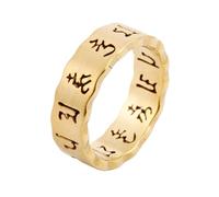 OAKKY Mens Womens Stainless Steel Hollow Ring Vintage Buddhist The Six Syllable Mantra Om Mani Padme Hum Scriptures Rings Band Gold Size L 1/2