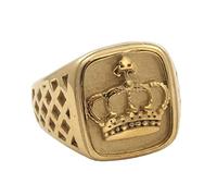 OAKKY Men's Women's Stainless Steel Vintage Classic King Crown Pattern Knight Ring European and American Style Rock Punk Full Gold Size S