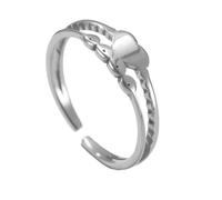 OAKKY Open Heart Ring for Women Stainless Steel Adjustable C-Shaped Double Layer Band Unique Minimalist Dainty Statement Jewellery Silver Size P 1/2