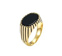 OAKKY Oval Zircon Men's Grooved Signet Oval Gold Size U