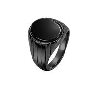 OAKKY Oval Zircon Men's Grooved Signet Round Black Size U