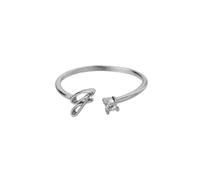 OAKKY Personalized Letter Zircon Accent Women's Ring Stainless Steel Open Band with Asymmetric Design Gold J