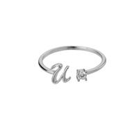 OAKKY Personalized Letter Zircon Accent Women's Ring Stainless Steel Open Band with Asymmetric Design Gold U