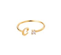 OAKKY Personalized Letter Zircon Accent Women's Ring Stainless Steel Open Band with Asymmetric Design Silver C