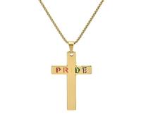 OAKKY Pride Cross Necklace Gift for LGBTQ+ Loved One Engraved Rainbow Crucifix Pendant Stainless Steel Jewellery for Partner Coming Out or Baptism Gift Faith Love Pendant Gold Rainbow with Chain