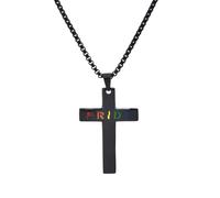 OAKKY Pride Cross Necklace Gift for LGBTQ+ Loved One Engraved Rainbow Crucifix Pendant Stainless Steel Jewellery for Partner Coming Out or Baptism Gift Faith Love Pendant Black Rainbow No Chain