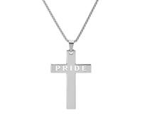 OAKKY Pride Cross Necklace Gift for LGBTQ+ Loved One Engraved Rainbow Crucifix Pendant Stainless Steel Jewellery for Partner Coming Out or Baptism Gift Faith Love Pendant Silver Hollow with Chain
