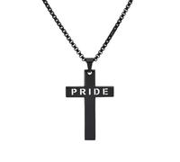 OAKKY Pride Cross Necklace Gift for LGBTQ+ Loved One Engraved Rainbow Crucifix Pendant Stainless Steel Jewellery for Partner Coming Out or Baptism Gift Faith Love Pendant
