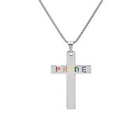 OAKKY Pride Cross Necklace Gift for LGBTQ+ Loved One Engraved Rainbow Crucifix Pendant Stainless Steel Jewellery for Partner Coming Out or Baptism Gift Faith Love Pendant