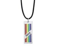 OAKKY Pride Month Gift Necklace for LGBTQ Partner Engraved Rainbow Flag Pendant Stainless Steel Jewellery on Black Cord Birthday Anniversary Present for Gay Lesbian Couples Pendant With String