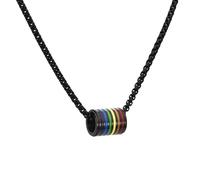 OAKKY Pride Necklace for Couples Rainbow Barrel Pendant for Partner Stainless Steel LGBTQ+ Love Charm Anniversary Coming Out Gift for Him Her Them Pride Flag Jewellery Black with Chain