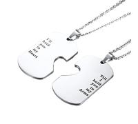 OAKKY Puzzle Heart Engraved Tag Pendant for Couples | Stainless Steel Romantic Promise Necklace, Matching Engraved Long Distance Relationship Jewellery